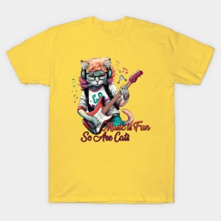 cat music slogan -  musician cat plays guitar T-Shirt